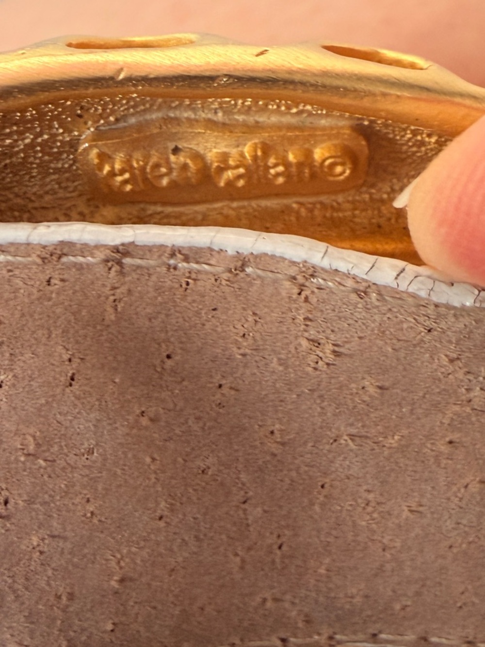 Carlisle Vintage 80s Belt Leather Karen Callan Brushed Gold Buckle Glam XS - Picture 4 of 14